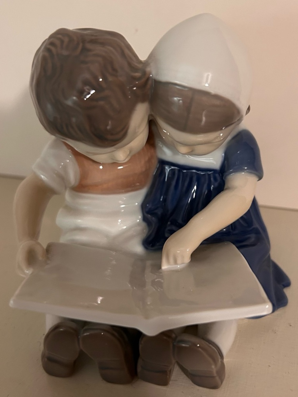 Bing & Grondahl Porcelain Figurine #1567 of Two Children Reading. Marked